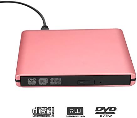 Emmaky USB 3.0 External CD DVD Burner Drive Aluminium CD-RW / DVD-RW Player/Writer/Burner for Apple MacBook, Laptops, Desktops, Notebooks Support Windows 10 (Pink)