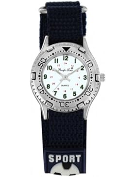 Pacific Time Kinder-Armbanduhr Klettarmband Fußball Uhr Jungen Mädchen Analog Quarzschwarz 20986