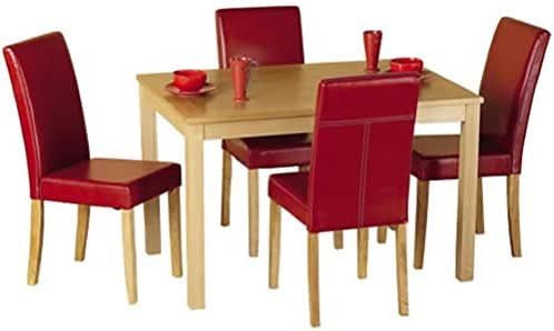 Limitless Home Worldstores 4 Red Faux Leather Chairs And Oak Table Of Oakmere Dining Set Wooden Modern Home Kitchen Living Room Table For Lounge Living Room Amazon Co Uk Kitchen Home