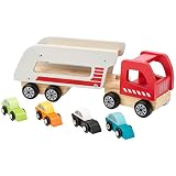 Ultrakidz Autotransporter aus Naturholz mit 4 Autos und abnehmbarem Anhänger - 2