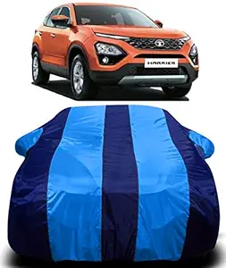 R RAYVIN STAR Imported Quality 190T Imported Fabric Car Cover for Tata Harrier with Ultra Surface Body Protection (Blue Stripes)