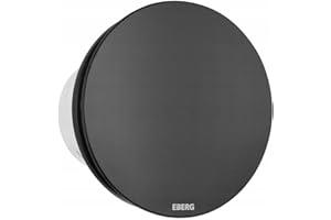 ‎EBERG EBERG Wentylator łazienkowy AXO 100BHT czarny, 100 mm, nowoczesny wentylator do łazienki i toalety z zaworem zwrotnym, Higrostat z czujnikiem wilgoci i wyłącznikiem czasowym, cichy wentylator