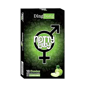NOTTY BOY DingDong Green Apple flavoured condoms for Men and Women for oral Pack of - 10 Count