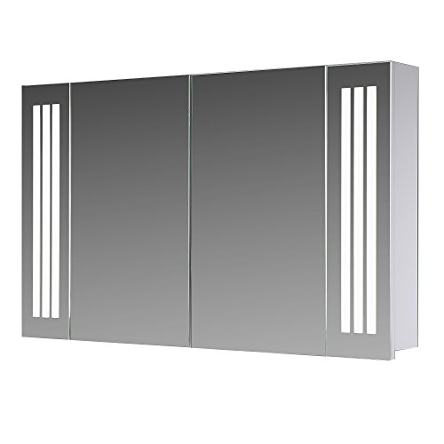 Eurosan 2-türiger Spiegelschrank, Superflach, Integrierte LED-Frontbeleuchtung, Breite 100 cm, Weiß, Sydney, S100