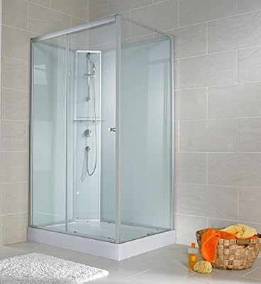 Schulte Cabine de douche complète Corsica 120 x 80 cm, cabine de douche intégrale avec porte coulissante, parois fixes, receveur, panneaux muraux et robinetterie, ouverture vers la gauche