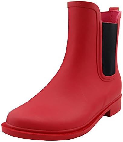 SYYAN Womens Chelsea boots Waterproof High Top Rain Boots , red , 38