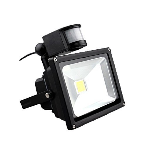 VINGO® 20W LED SMD Strahler Fluter Außen Strahler mit PIR Bewegungsmelder Fluter IP65 Aluminiumkörper Schwarz Kaltweiß