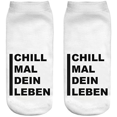 Ferocity Lustige Socken Sneaker Halbsocken Strümpfe Sportsocken Füßlinge mit Motiv 3D Chill mal Dein Leben [001]
