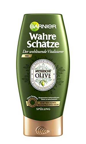 Garnier Wahre Schätze Spülung, Conditioner für intensive Haarpflege, Regeneriert tiefenwirksam (aus nativem Olivenöl - für sehr trockenes, beanspruchtes Haar - ohne Parabene) 1 x 200 ml)