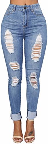 Choies Women's Blue/White Denim Stylish Ripped High Waist Jeggings Skinny Jeans Trousers Pants