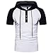 Produktbild Patchwork Hoodie Hooded VENMO Poloshirt Herren Polo Shirt mit Stehkragen Cooles T-Shirt Sommer Strand Party Club Casual Sport T-Shirt Kurzarm Hedging Slim Fit Bluse für Jogging Yoga Tops (White, L)