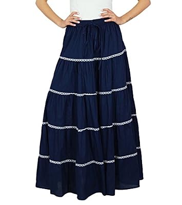 Bimba Womens longues Flaired coton Jupe Boho Maxi Bottoms taille élastique Indian Vêtements