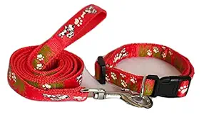 Toms Pet Mall Nylon Leash and Collar Bone Paw Print Set Suitable for Puppies & Medium Dog (Red,Black,Blue, 0.75 Inch)