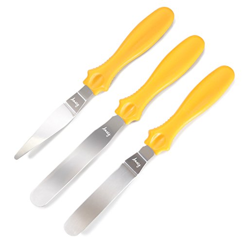Amazy Edelstahl Streichpalette (3 tlg.) – Hochwertige Winkelpalette im 3er Set für gleichmäßige Überzüge und Glasuren von Kuchen, Torten und Cupcakes (12 cm) - 3