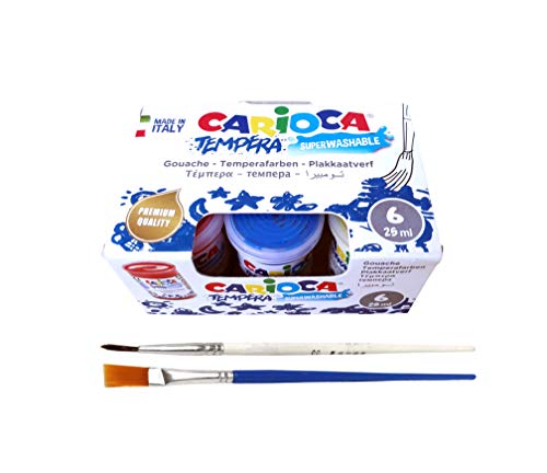 MOLDEARTEBABY UN RECUERDO INOLVIDABLE Kit de Pintura para Niños con Temperas de Carioca y 2 Pinceles - Regalo Original para Cumpleaños y Fiestas. (6 Pinturas 2 Pinceles)