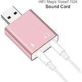 Auswaur Aluminum USB External Stereo Sound Adapter, USB Audio Adapter External Stereo Sound Card with 3.5mm Headphone, Virtual 7.1 Microphone Converter for Windows,Mac,PC,Laptops,Desktops (Rose Gold)