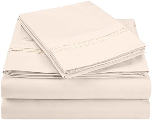 Superior 3000 Series Super Soft and Wrinkle Resistant Microfibre 4-Piece Bed Sheet Set with 2-Line Embroidery in Gift Box, Eastern King, Ivory