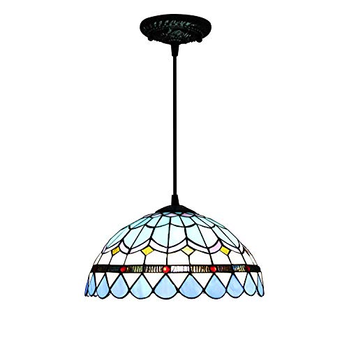 12 pulgadas de pluma azul Mediterráneo Pastoral Antiguo estilo de lujo Tiffany estilo hecho a mano lámpara colgante de cristal Down Light