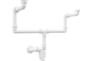 Aqua Bagno Raumsparsiphon Waschtisch - Möbelsiphon - Siphon platzsparend - Siphon flach - Bad - flexibel einstellbar - G 1 1/4 Zoll - DN32 – Doppelwaschbecken