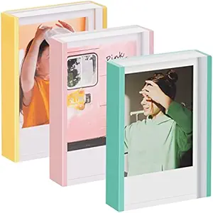 WINKINE Instax Polaroid Picture Frames Newest Version, Tabletop Acrylic Photo Frame for Instax Mini Film, Instax Mini Photo Frames for Fujifilm & Polaroid Film, Green+Pink+Yellow Polaroid Frames Set