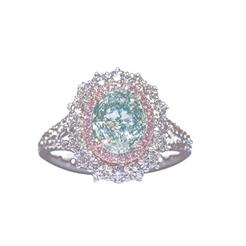 CanVivi Green Pink Crystal Ring Inlaid with Imitation Diamond Ladies Ring Jewelry,10