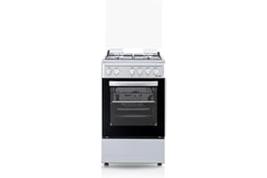 Svan Cocina Mixta Gas Butano 4 Zonas de Cocción, Horno 48 L, Inox SKM4501X. Control Manual, 5 Programas de Cocción, Cristal en Puerta de Doble Capa, Tapa Abatible