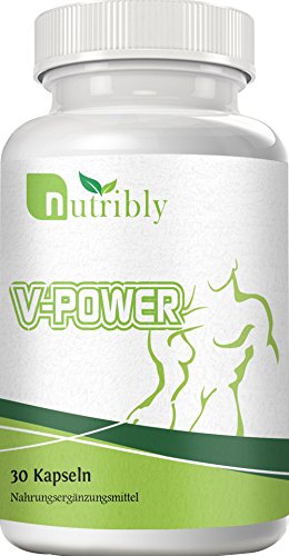 Preisvergleich Produktbild Nutribly V-Power - Sehr Hochdosiert - Potenz + Fruchtbarkeit + Sperma - 30 Kapseln mit L-Arginin + L-Citrullin + OPC + Maca + Zink - 100% Natürlich und Vegan