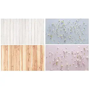 SAVIAURA 2 PCS. - 2 in 1 3D Flat Lay Tabletop Double-Sided Photography Backdrop Photo Studio Background PVC Wrinkle-Free for Small Products Shoot (18-Scattered Flowers & Plain Brown Wood Planks)