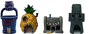 AnxunJim Aquarium Fish Tank Decoration, Pineapple House, Spongebob House, Crab Restaurant and Krusty Krab Decorations (3PCS)
