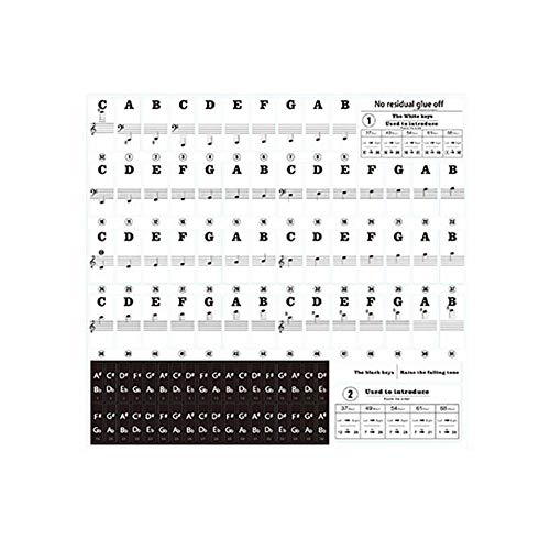 Preisvergleich Produktbild Klavier Keyboard Transparent Aufkleber, Transparent 54 61 88 Tasten Elektronische Keyboard Key Sticker, Klavierstabe Note Aufkleber für White Keys