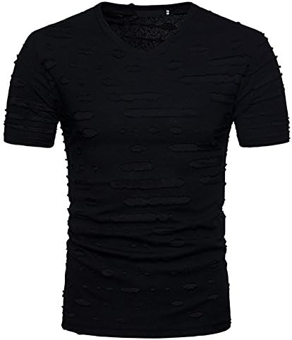 OXFLY Men Hipster Hiphop Holes Design T-Shirt Cotton V Neck Tees