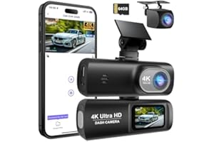 VEMFAY Dashcam Voiture Avant Arriere 4K+1080P, WiFi Dash Cam Camera Embarquée Voiture Enregistreur Jour et Nuit avec Carte SD 64 G, Vision Nocturne, Capteur G, Enregistrement en Boucle, WDR