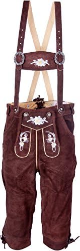Almwerk ALM Children's Traditional Leather Trousers Knee Band In Brown, Light Brown, Chocolate and Black - Brown -