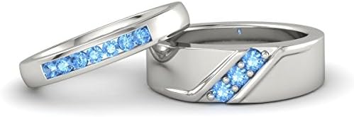 Pretty Jewellery Round Cut Aquamarine His &amp; Her Wedding Band Ring Set in 925 Sterling Silver