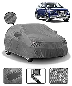 Spaiko Car Body Cover for Hyundai Venue Car Cover Heavy Duty Triple Stitched with Mirror Pockets (Grey, Full Sized)