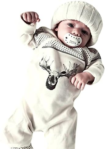 Baby Romper Jumpsuit, Dorame Infant Girl Boy Deer Romper Jumpsuit Christmas Pajamas (90/12-18M, White)