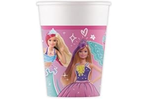 amscan Procos 94567 FSC Barbie Fantasy Paper Cups (200 ml), 8 Pieces, Pink, Light Blue