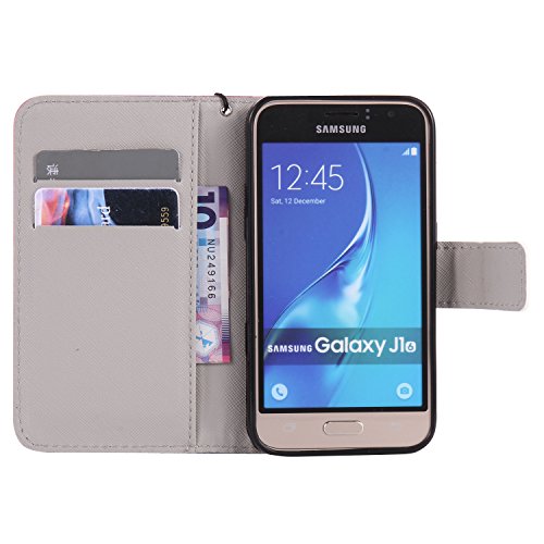 Feeltech Samsung Galaxy J120/J1 2016 Hülle PU-Leder und Brieftasche Bunte Muster Fall mit Magnetverschluss, Hybrid-Kickstand mit Stand-Funktion, schlagen Sie schützende weiche TPU Stoßstangenabdeckung und Kreditkartenhalter für Samsung Galaxy J120/J1 2016 Handgelenk Bügel-Buch-Art-Geldbeutel-Tasche mit 2 In 1 Berühren Sie Stift – White leopard - 5