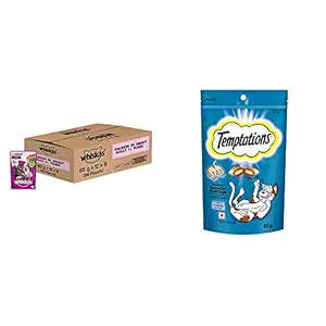 Whiskas Wet Food for Adult Cats (1+Years), Salmon in Gravy Flavour, 96 Pouches (96 x 85g) & Cat Treat, Savoury Salmon Flavour - 85 g