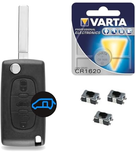 Boîtier 3 Boutons Pour Clé Peugeot Expert Partner Tepee Bipper - Avec Pile CR1620 Et Switches - Référence CE0523