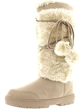 Damen Pom Pom Tall Winter Pelz Gefüttert Schnee Winter Regen Warm Schuhe Stiefel