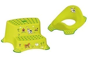 OKT KIDS 2er Set Z Funny Farm grün WC Aufsatz + Hocker zweistufig Toilettentrainer