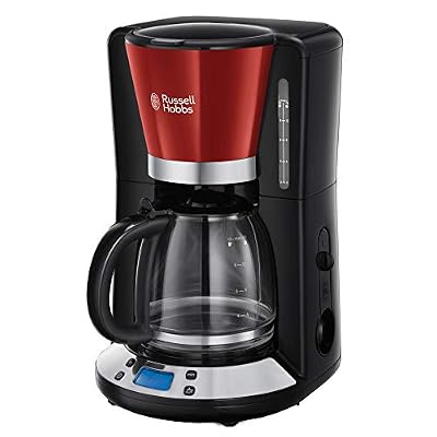 Russell Hobbs Colours Plus+ Cafetière Filtre, réf 24031-56, Programmable 24h, Verseuse Verre 1,25L, Technologie WhirlTech Meilleure Extraction, Maintien au chaud 40 min - Rouge