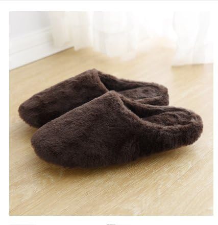 Japan's autumn and winter warm home household cotton slippers bedroom plush warm men and women non-slip thickened soft bottom, L (40-43), peacock velvet brown