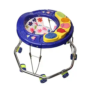 GENERIC Big Base Round Musical Eight Band Chrome Walker for 9 Months to 1.5 Years-Blue(Multi)