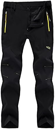 Lehaigo Men's Padded Softshell Waterproof Trousers, Breathable Walking Winter Trousers Thickened Warm Ski Pants, black