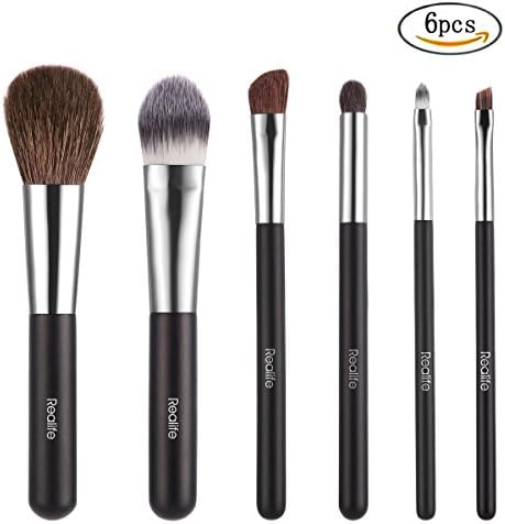 ZaKitane Makeup Brushes,Wooden Handle Professional Goat Hair Pony Hair Makeup Brush Set,Portable Cosmetic Brush,Make Up Brush Kit,6 pcs (Black)