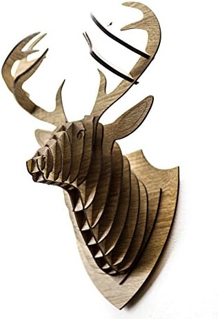 Deer animal trophy head 3D puzzle wooden large wall art hanging home decor DIY (L74x52x33, Wenge)