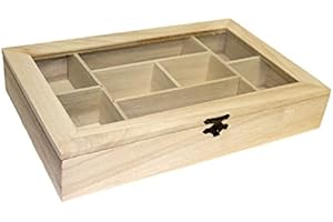 EM Home-Caja de madera con 8 compartimentos y tapa de cristal