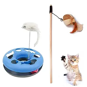 Kiki N Pooch Cat Toy Combo | Wooden Stick | Catch The Motion Mice Toy - Combo of 2